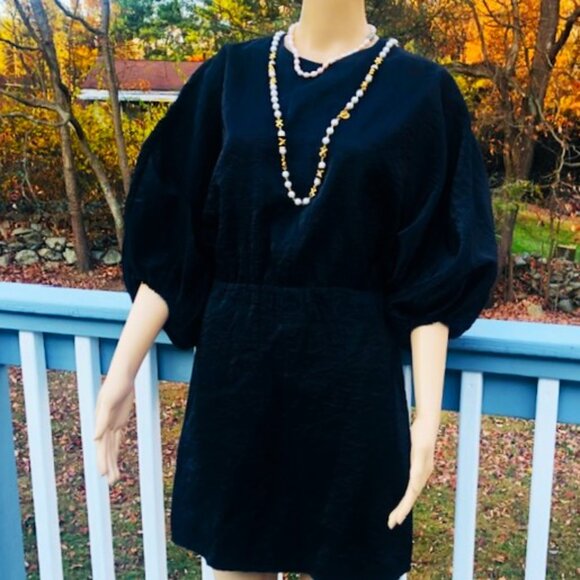 STOCKHOLM ATELIER & OTHER STORIES Black Mini Dress Balloon Sleeve NEW W TAG Sz 4 - Picture 2 of 6